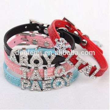 Alloy Buckle Pet Dog Collars 10MM Croc PU Leather DIY Letters Personalized Slide Pet Collars