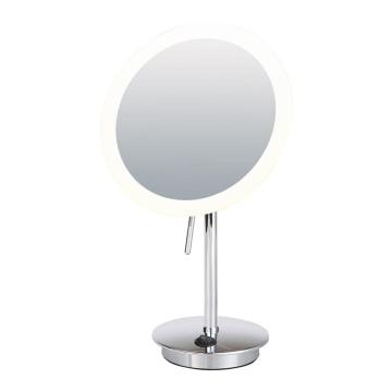 Lighted frameless round table mirror