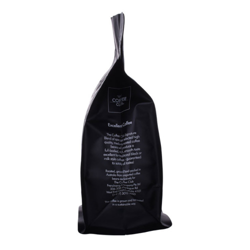 Bolsa de café reciclable certificada con fondo de bloque negro