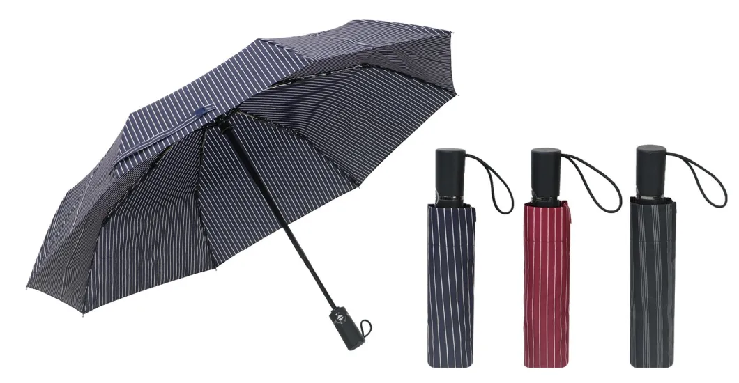 Wholesale 3 Fold Auto Open White Stripe Printing Promotion Gift Rain Umbrella