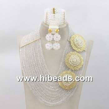 BNJ019 White beaded nigerian jewelry on online store - www.hibeads.com