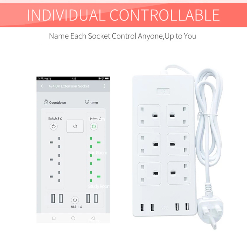 10A Uk Socket Under Desk Power Strip Wifi Smart Outlet Plug Power Strip With Usb Ports