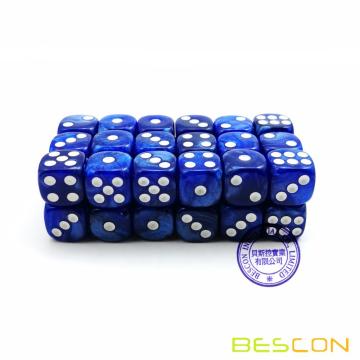 Bescon 12mm 6 caras Dice 36 en Brick Box, 12 mm Six Sided Die (36) Bloque de dados, Marble Blue