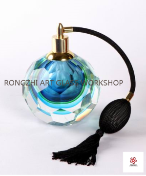 Blue Vintage Glass Perfume Bottle With Atomizer