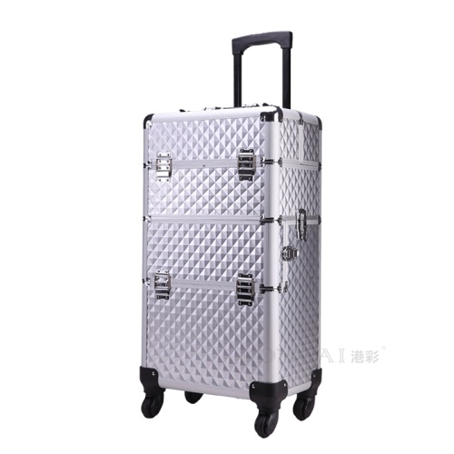 Professional silver aluminum train makeup case