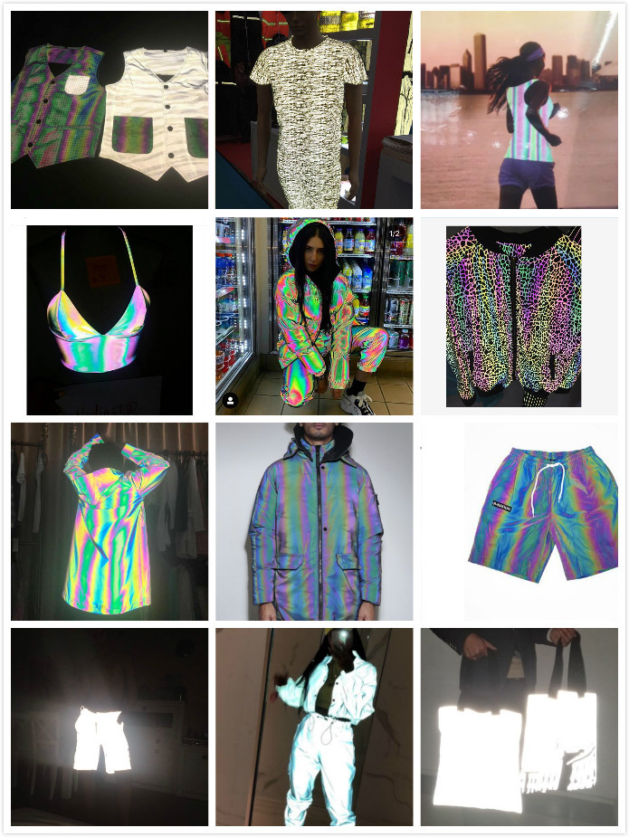 Heat transfer printed colored rainbow reflective fabric for running clothing