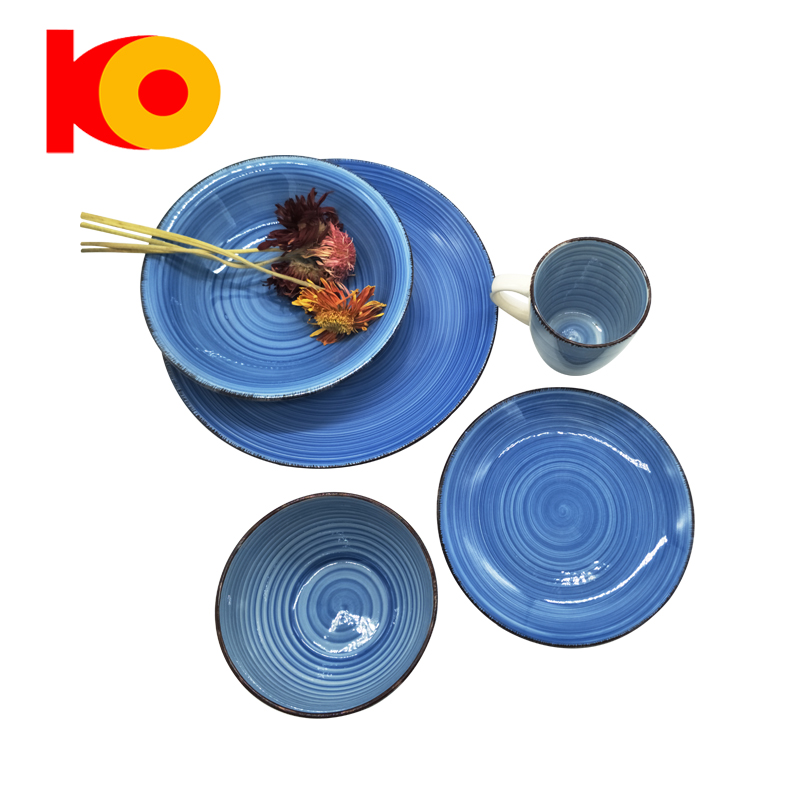 Cheap price dinnerware set hand painted round crockery ceramic dinner set for home and hotel