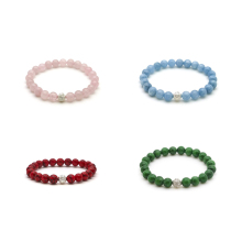 Women's Beaded Natural Stone Silver 925 Bracelets: Agate, Lapis Lazuli, Jasper, Jade, Aquamarine & Tiger Eye
