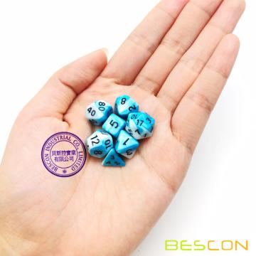 Bescon Mini Gemini Two Tone Polyhedral RPG Dice Set 10MM, Small Mini RPG Role Playing Game Dice Set D4-D20 in Tube, ICY TRACK