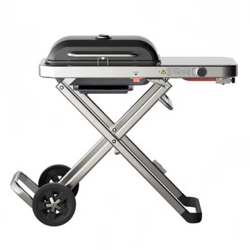 Portable Propane Grill with Foldable Trolley and Side Table