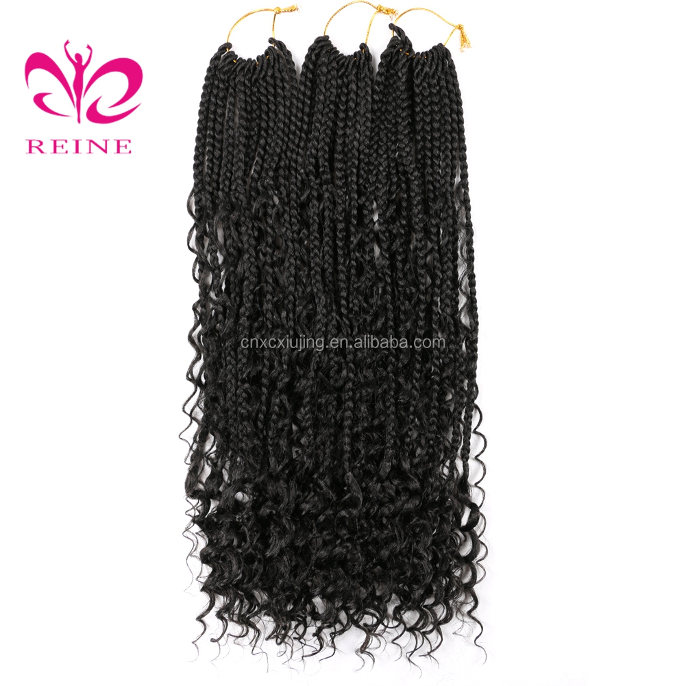 REINE 22 inch  Box Braids With Curls End Black Ombre Brown Synthetic Crochet Synthetic Braided Hair Extensions For Woman