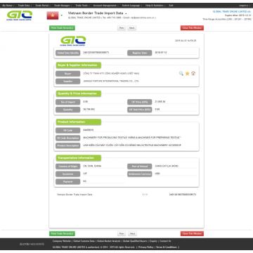 ベトナム国境貿易繊維機械の輸入データ