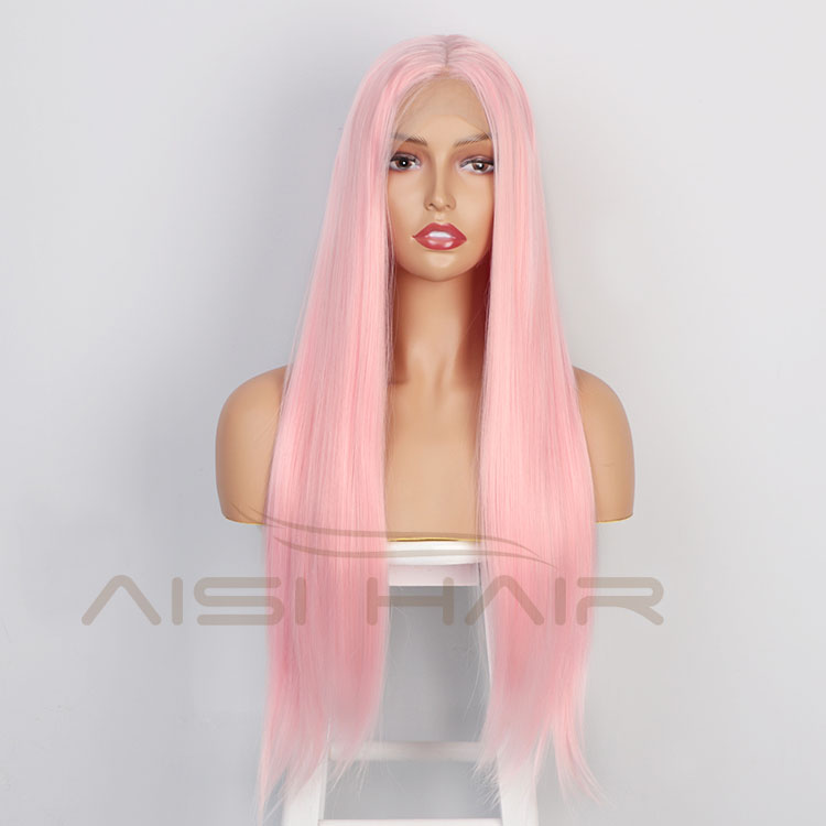 Aisi Hair 26 Inch Long Silky Straight Pink Wig Natural Straight Swiss Lace Wig Middle Part Lace Frontal Wigs For Black Women