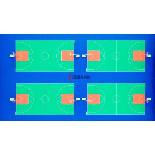 Modulaire in elkaar grijpende basketbalveld tegels