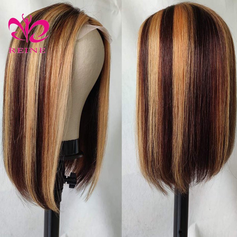 Ombre Color 4/27# BOB Highlight Wigs Short 4x4 Lace Closure BOB Human Hair Wigs Pre plucked For Black Women Lace Closure Wigs