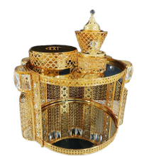 High-End Middle Eastern Arabian Coffee Table Incense Burner Set with Diamond Metal Decorations
