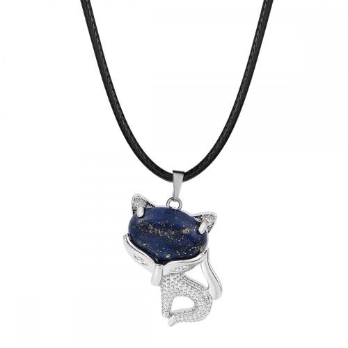 Lapis Lazuli Luck Fox Necklace for Women Men Healing Energy Crystal Amulet Animal Pendant Gemstone Jewelry Gifts