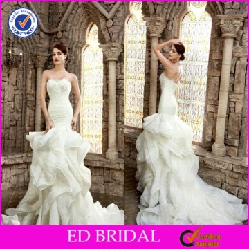 Strapless Open Back Mermaid Syrian Wedding Dresses Ruffled Organza Bottom