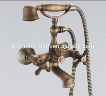 High Quality Two Holes Wall Mount Bath Faucets with Handheld Shower Head Phone Retro Vintage Cooper Shower System