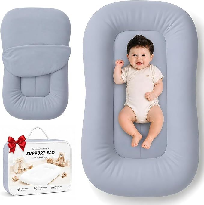 Mapotf Baby Lounger for Newborn 0-24 Months, Soft Breathable Cotton Baby Support Pillow