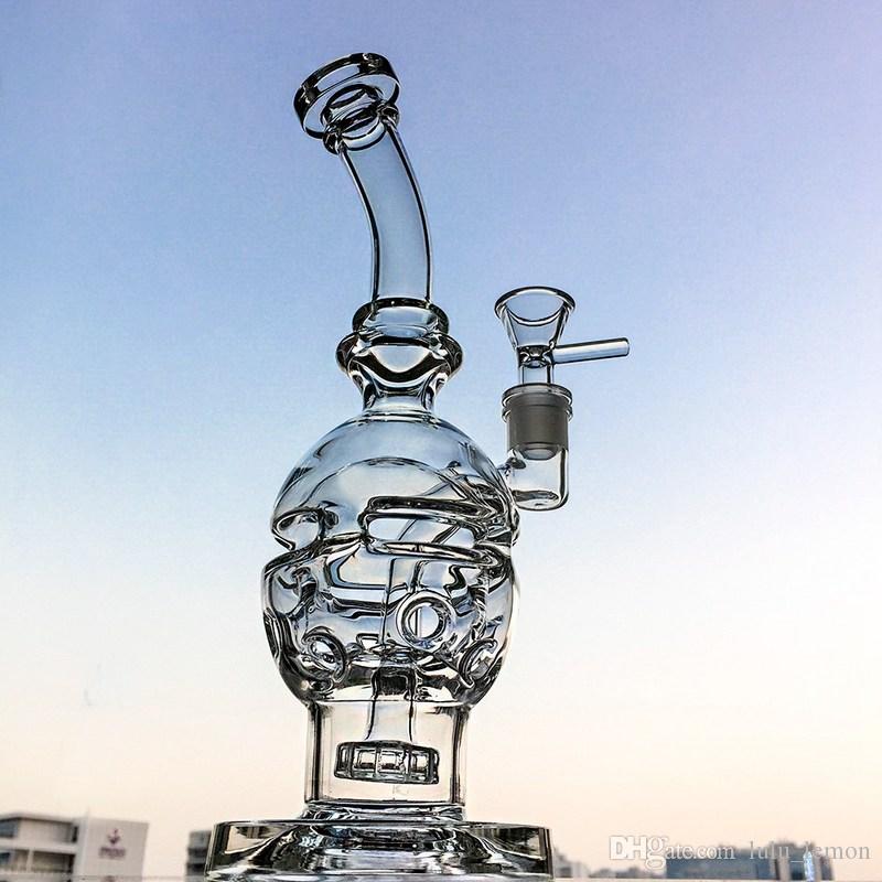 Clear Fab Egg Glass Bong Water Pipes With 14mm Bowl Piece Matrix Perc Recycler Hookahs Dab Rigs Smoking Bongs MFE01