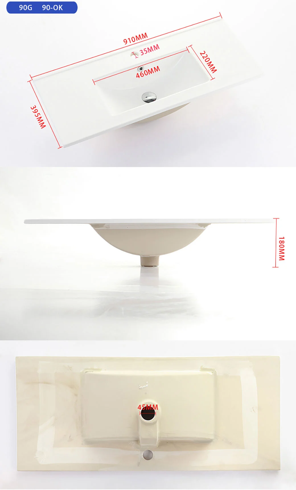 New Design High Quality Rectangular Thin Edge Ceramic Wash Basin