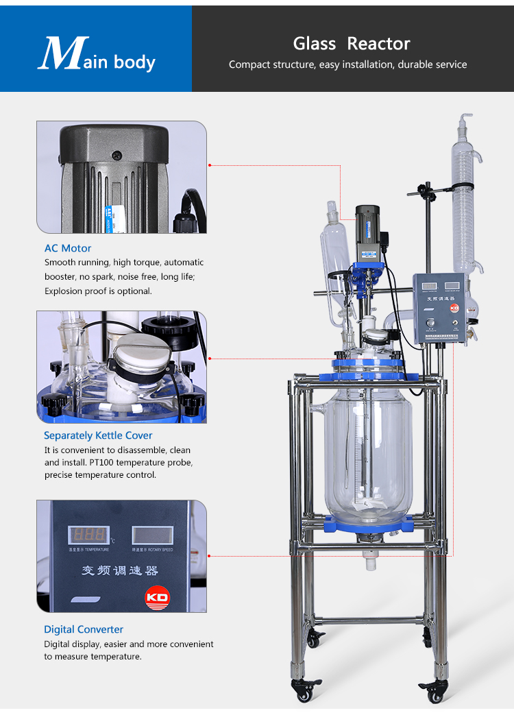  Teflon lab jacketed glass reactor machine 20L