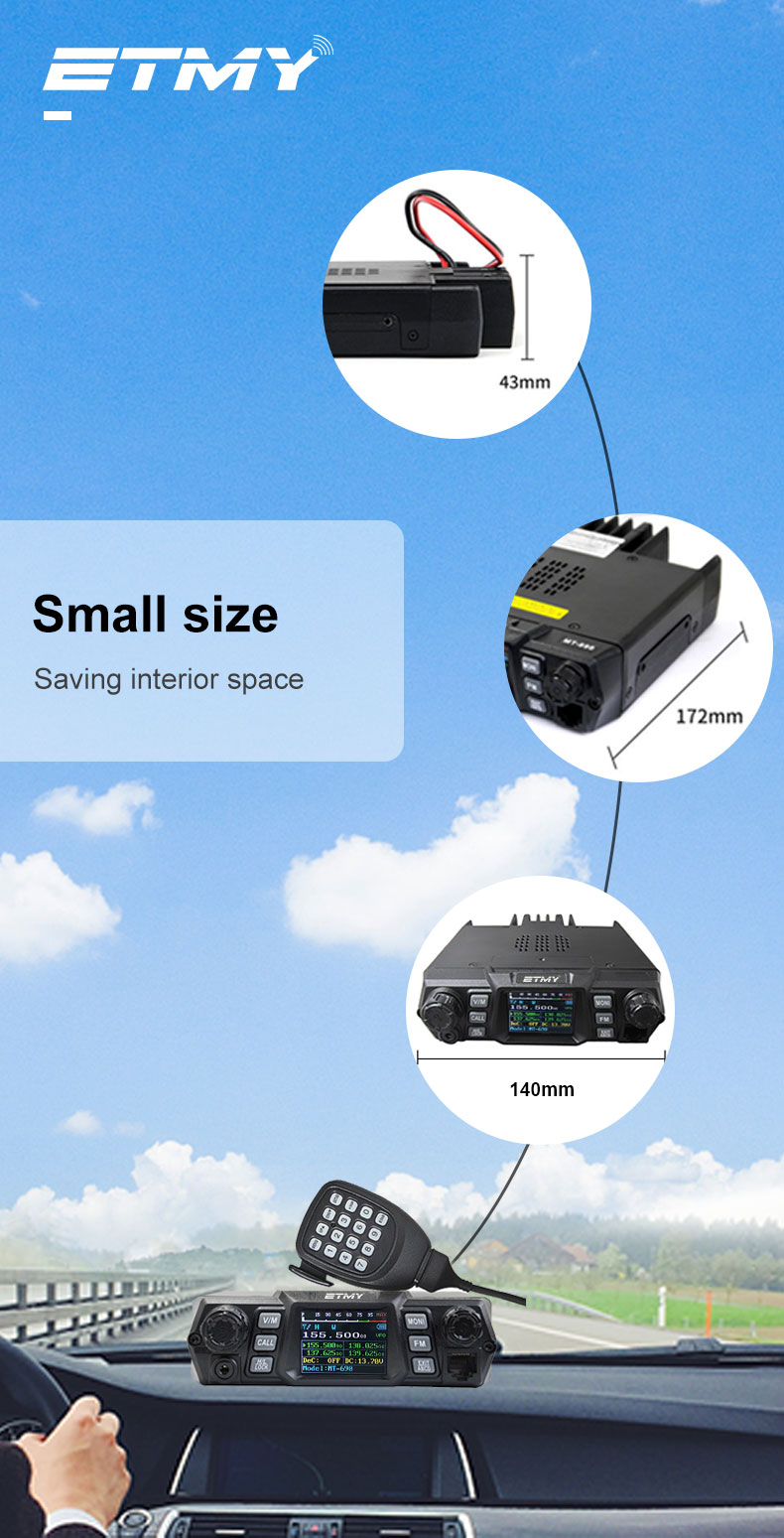 ETMY MT-690 100W 256 Channels Vhf Uhf Radio Car Set Walkie Talkie with Speaker Microphone From Ecom Technologys