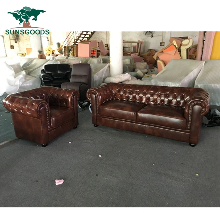 Popular Classic Old Style Sectional Modern Design Vintage Leather Chesterfield Sofa
