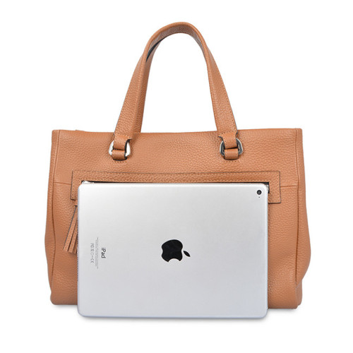 Young Women Leather Handbag Tan Color Shopping Bag