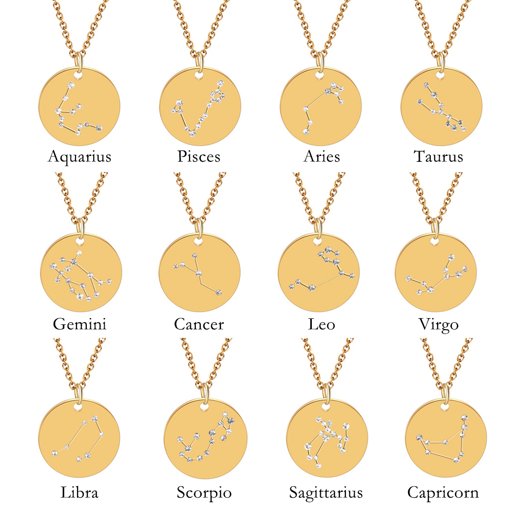 zodiac sign necklace stainless steel diamond crystal zodiac pendant necklaces zodiac signs