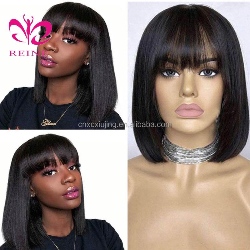 Hot Beauty Hair Wholesale Virgin Cuticle Aligned Indian Straight Bob Fringe Wig With Bangs Wigs Hair Suppliers Human Hair Wigs