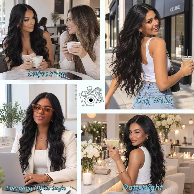 Synthetic Long Wavy Lace Hairline Wig Heat‑Resistant