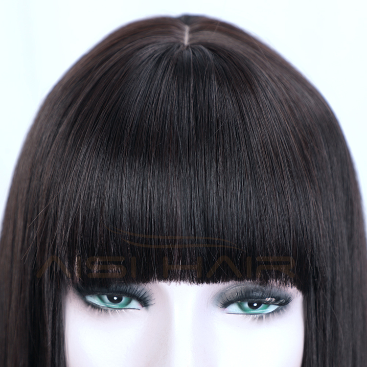 Aisi Hair Top Quality 24 Inch Long Silky Straight Black Lace Wig With Bangs Cheap Synthetic Hair Lace Front Wigs For Women