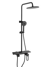 Black Wall-Mounted Bath and Shower Faucet with Stone Tile Shelf - COLUMNS