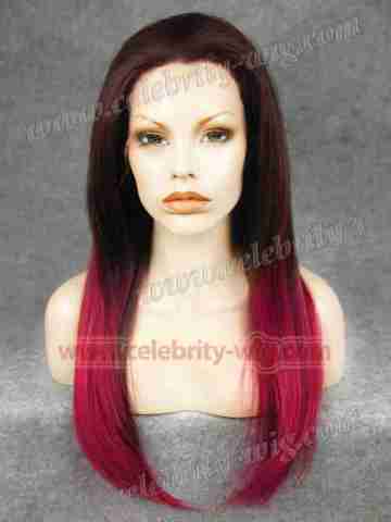 Dark Roots Bright Red Long Straight Synthetic Lace Front Wig