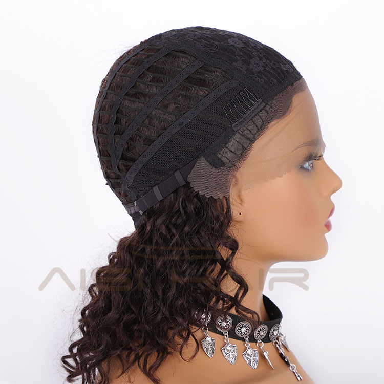 Aisi Hair Curly Wave Short Bob Swiss Lace Brown Wigs 100%  Brazilian Hair For Black Women Lace Front Human Hair Wigs
