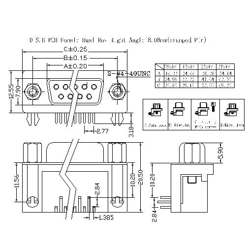 DR01-FXAABS D-SUB PCB Female Dual Row Right Angle 8.08mm(stamped Pin)-Model