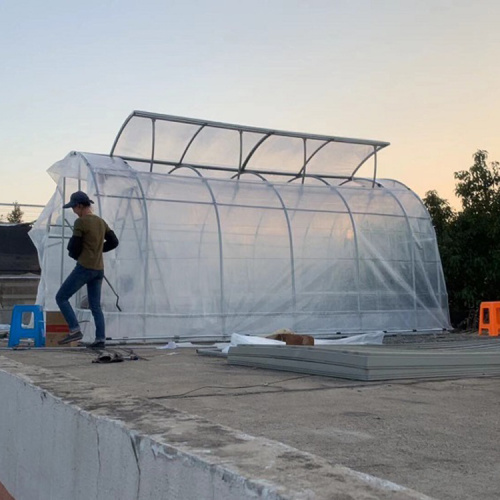 Pequeño invernadero de plástico con ventilaciones superiores