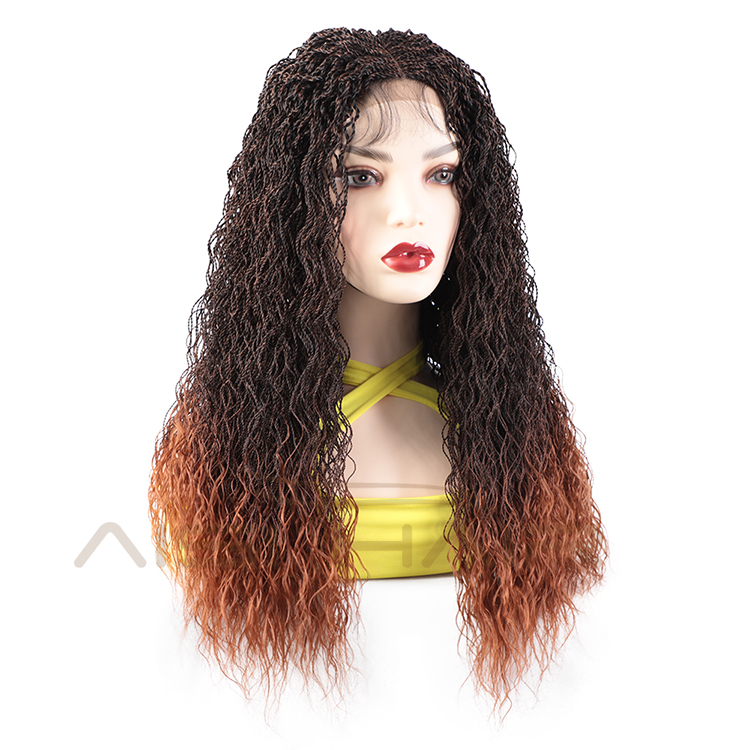 Aisi Hair New Design Long Braided Ombre Brown Swiss Lace Wigs Senegalese Twist Braided Front Lace Synthetic Wigs For Black Women