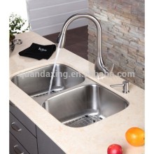 Kitchen Combo 32x18 Undermount Double Bowl Kitchen Sink and Kitchen Faucet with Soap Dispenser