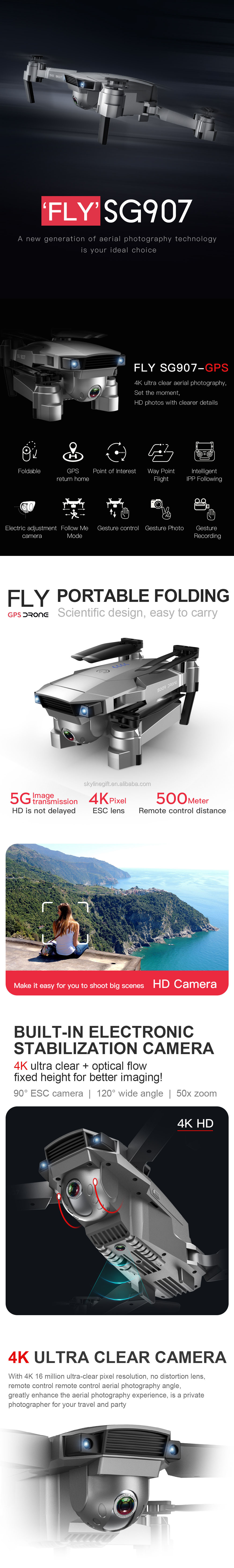 SG907 Drone 4k Camera X50 ZOOM Wide Anti-shake 5G WIFI FPV Gesture photo GPS Professional Dron RC Helicopter Quadcopter Xmas