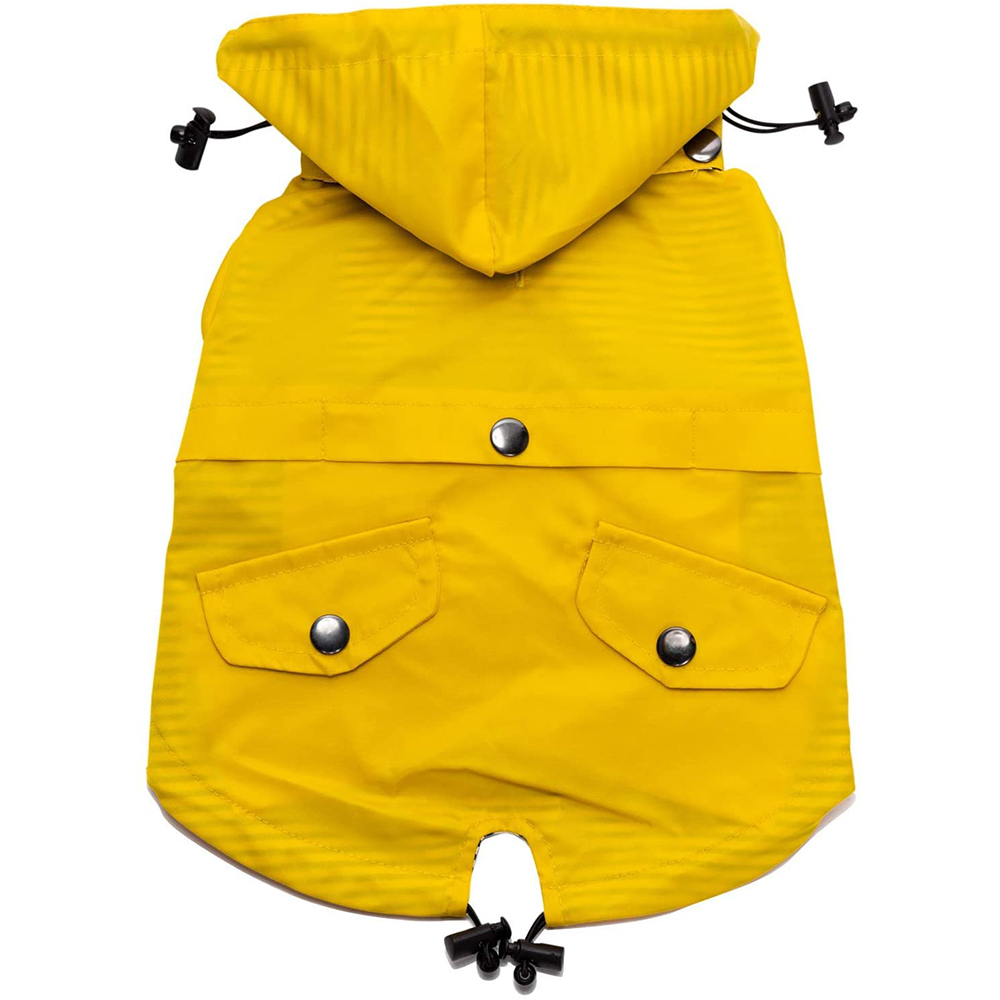 Reflective Buttons Pockets Rain Water Resistant Adjustable Drawstring Removable Yellow Zip Up pet Raincoat