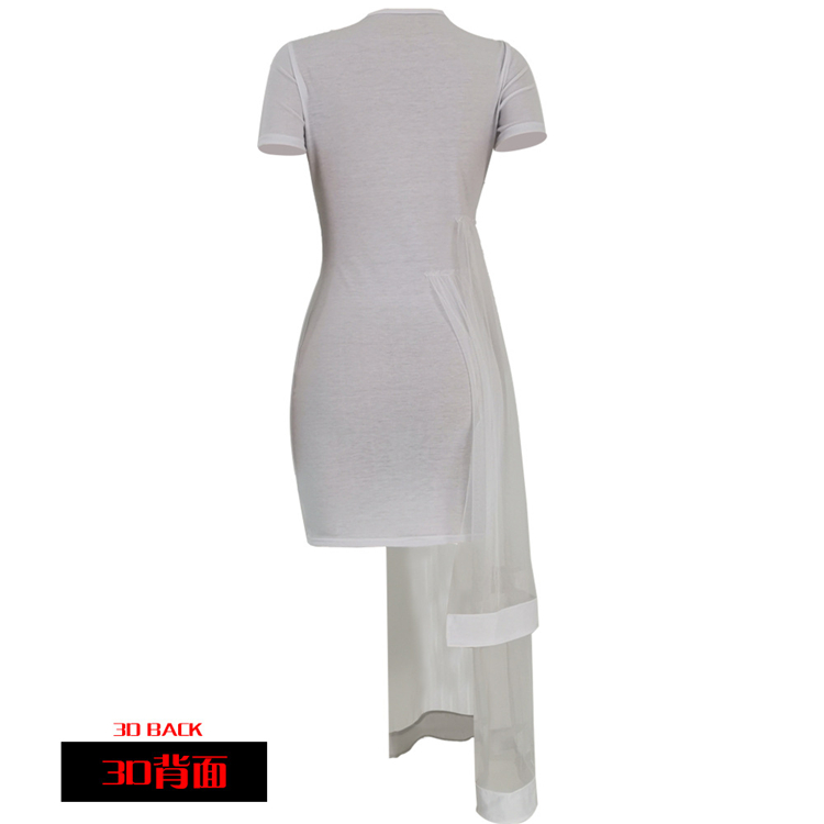 C4485 Sexy fashion lady white o-neck irregular mesh club mini dress for women clothing 2019