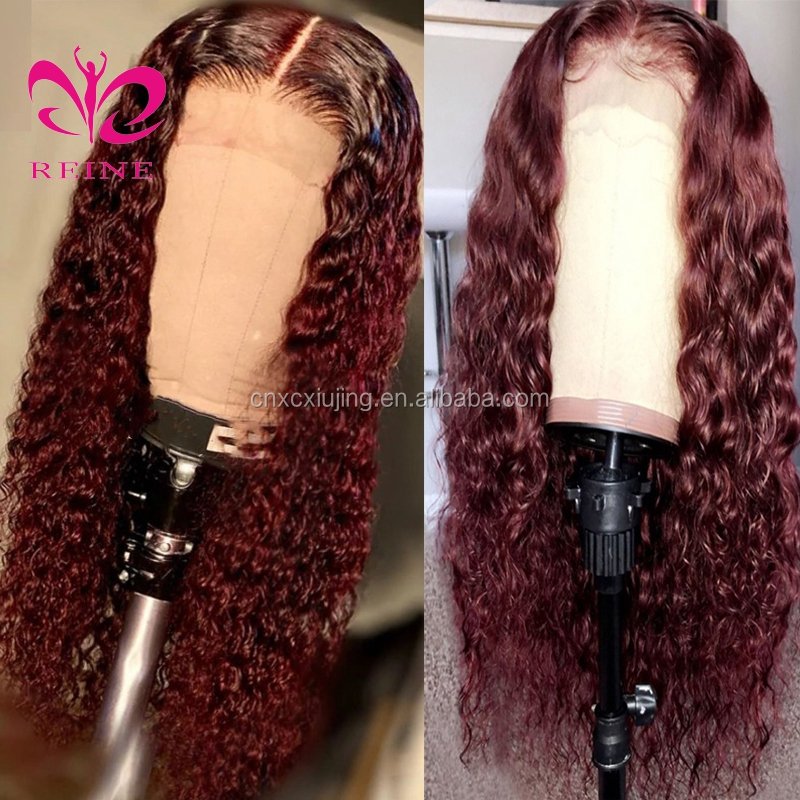 REINE OMBRE  99j Curly Lace Front Human Hair Wigs 4*4 Middle Part Lace Wigs With Baby Hair 8-22 Brazilian Middle Ratio Non-Remy