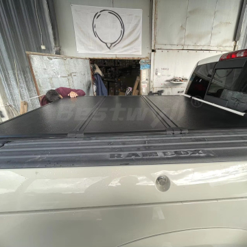 Z11 BESTWYLL Ute Pickup Undercover Truck Bed Tri-Fold Aluminum Tonneau Cover for Dodge Ram 1500 with Toolbox