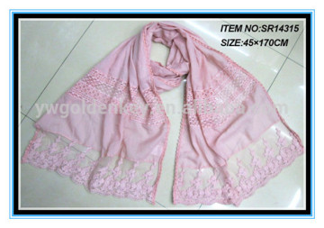 Hot selling chic lace scarf light pink lace scarf