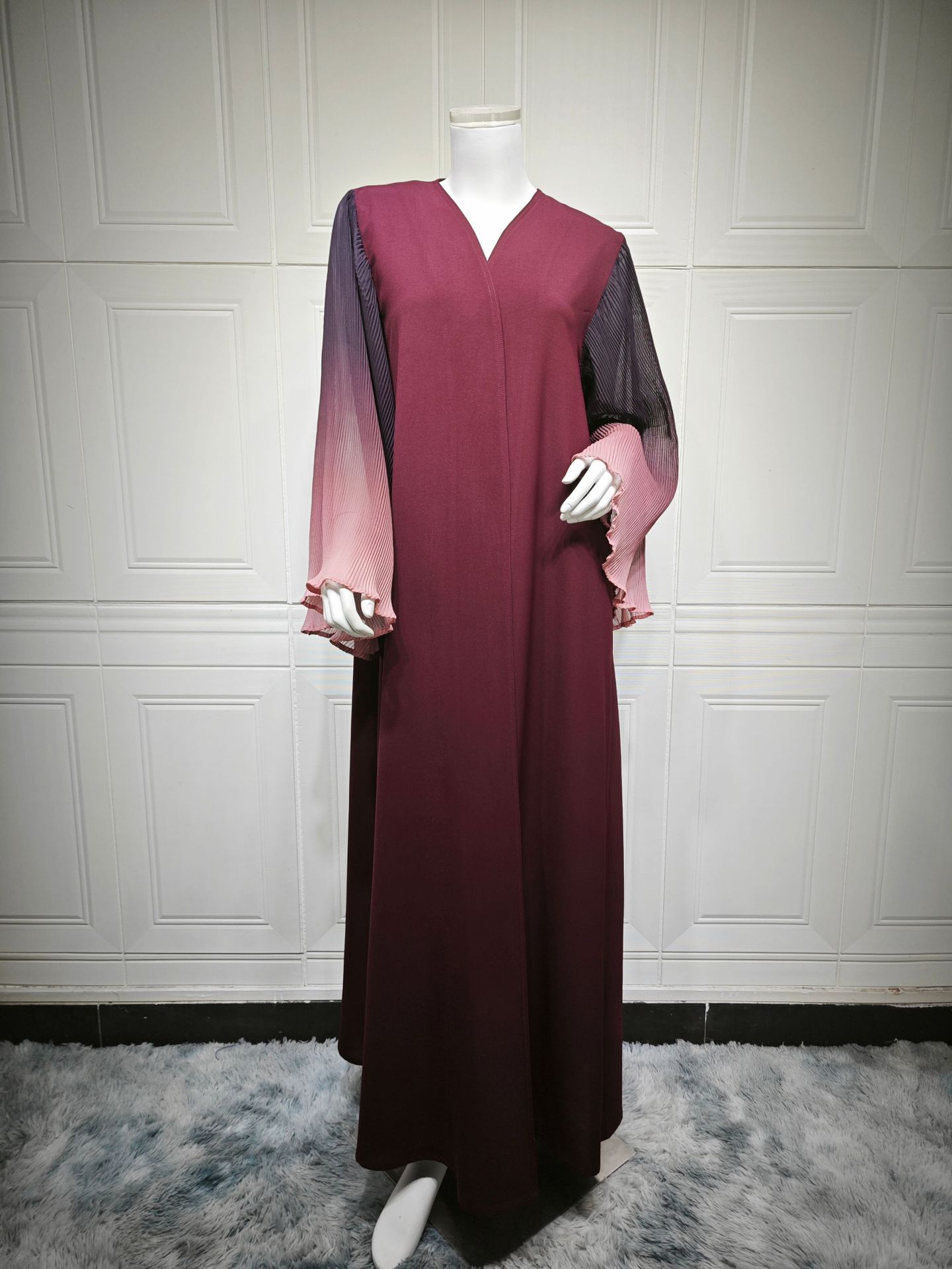 Kimono Abaya مد با آستین زنگ پلیسه دار MQ202 (1) Fashion Kimono Abaya with Pleated Bell Sleeves MQ202 (1)