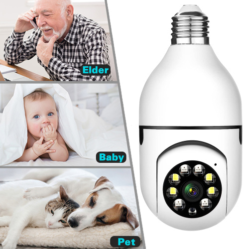 Home Security Night Vision CCTV LED Surveillance PTZ 360 Lampu Pemegang E27 Jaringan Smart Bulb WiFi Camera