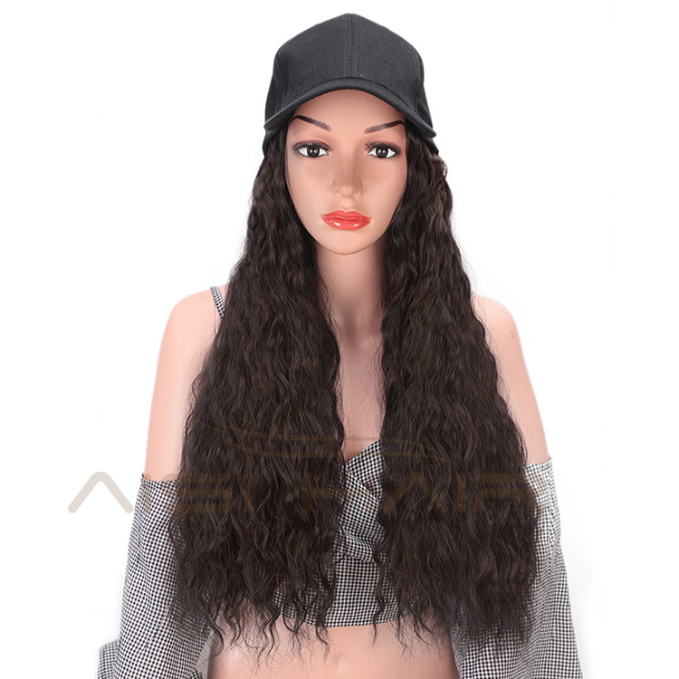Aisi Hair Synthetic Baseball Hat with Hair Long Wave Women Hats Baseball Hat with Synthetic Hair Extensions for Girls